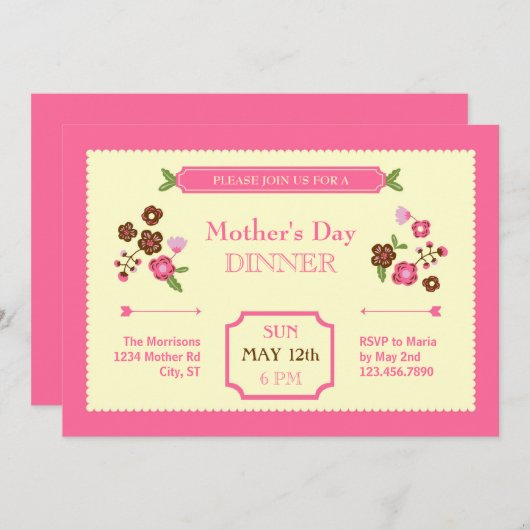 かわいい花の母の日の招待状 招待状 (正面/裏面)