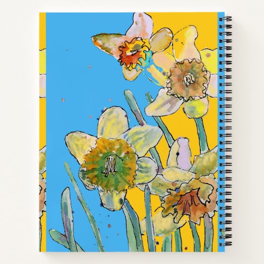 かわいい花の水彩画のデフォルメ水仙 ノートブック (裏面)