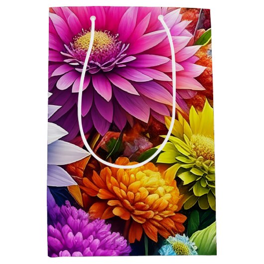 かわいい花の水彩画の花のAIアート ミディアムペーパーバッグ (正面)
