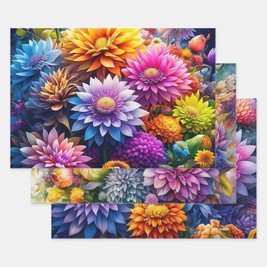 かわいい花の水彩画の花のAIアート ラッピングペーパーシート (セット)