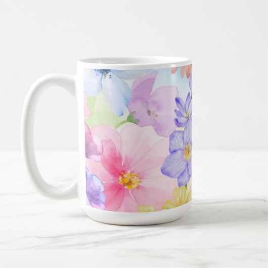 かわいい花の水彩画 コーヒーマグカップ (左)