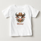 かわいい花の牛がカウボーイの帽子をかぶっている ベビーTシャツ (正面)