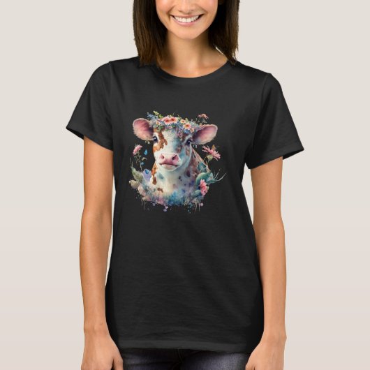 かわいい花の牛 Tシャツ (正面)