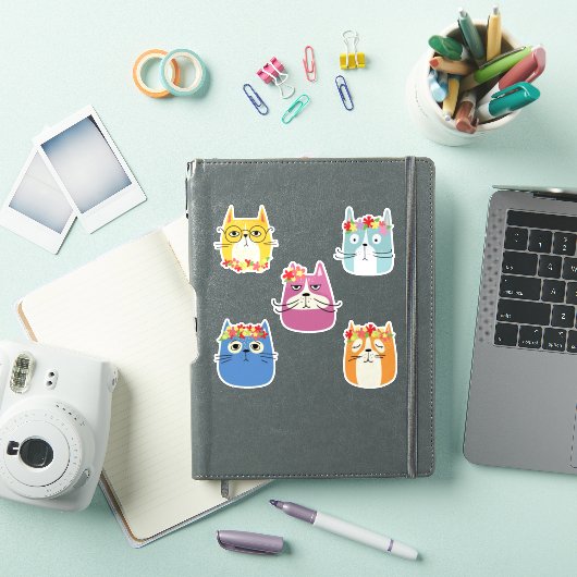 かわいい花の猫の顔 シール (iPadカバー)