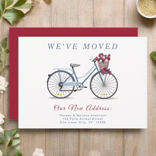 かわいい花の自転車 l 私たちは引っ越しました 新しい住所 案内状