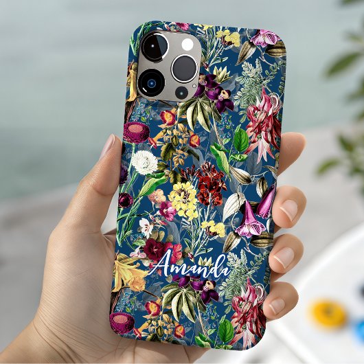 かわいい花の葉の青いモノグラム柄 Case-Mate iPhoneケース