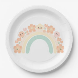 かわいい花の虹のスマイル パステル 誕生日 ペーパープレート