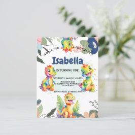 かわいい花の虹の恐竜ハッピーバースデーパーティー ポストカード