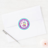 かわいい花の虹 春のラマ 誕生日 ラウンドシール (封筒)