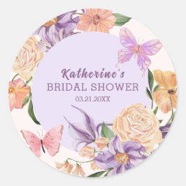 かわいい花の蝶々 ブライダルシャワー ラウンドシール