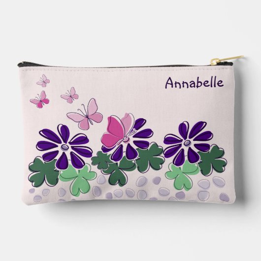 かわいい花の蝶ドードル名 アクセサリーポーチ (裏面)