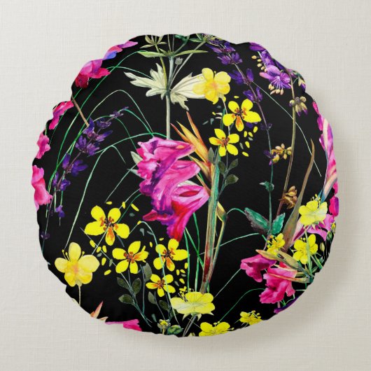 かわいい花の装飾的な目を引く ラウンドクッション (正面)