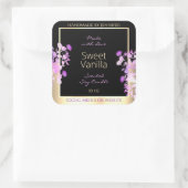 かわいい花の製品包装ラベルブラック&金ゴールド スクエアシール (バッグ)