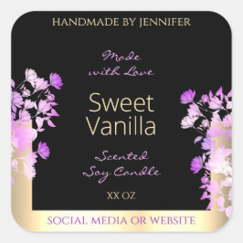 かわいい花の製品包装ラベルブラック&金ゴールド スクエアシール