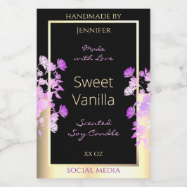 かわいい花の製品包装ラベルブラック&金ゴールド フードラベル