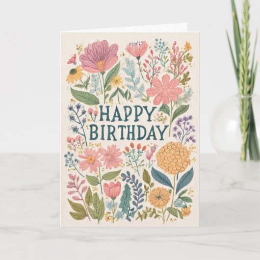 かわいい花の誕生日 カード (正面)