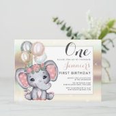 かわいい花の赤ちゃんゾウと風船 招待状 (スタンド正面)