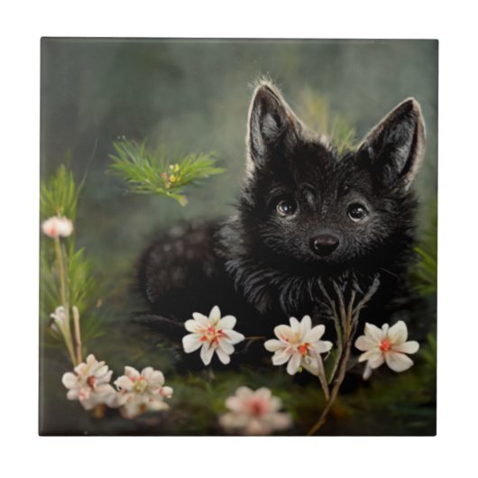 かわいい花の野生動物 タイル (正面)