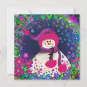 かわいい花の雪だるまの女の子のホリデーカード シーズンカード (正面)