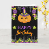 かわいい花の飾りのパンプキン ハロウィン 誕生日 カード (黄色い花)