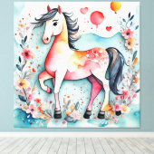 かわいい花の馬 キャンバスプリント (インサイチュ (ウッドフロア))