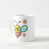 かわいい花を持つ幸せな笑顔の赤ちゃん蜂 コーヒーマグカップ (正面左)