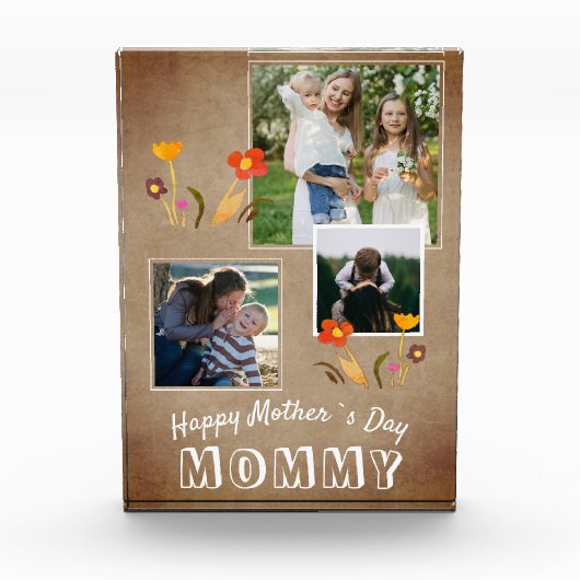 かわいい花オールド紙ハッピー母の日3 フォトブロック (正面)