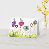 かわいい花カラフルと鳥のあいさつカード カード (黄色い花)