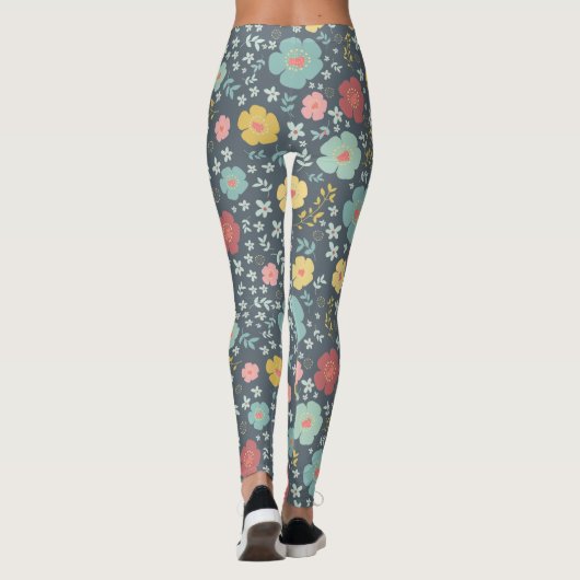 かわいい花カラフル継ぎ目模様 レギンス (裏面)