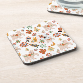 かわいい花クリスマスのパターンとサンタ コースター