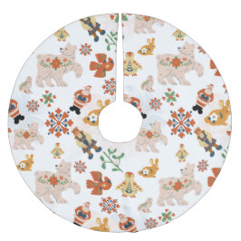 かわいい花クリスマスのパターンとサンタ ブラッシュドポリエステルツリースカート