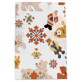 かわいい花クリスマスのパターンとサンタ ミディアムペーパーバッグ (正面)