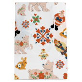 かわいい花クリスマスのパターンとサンタ ミディアムペーパーバッグ (裏面)