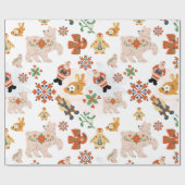 かわいい花クリスマスのパターンとサンタ ラッピングペーパー (フラット)