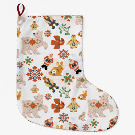 かわいい花クリスマスのパターンとサンタ ラージクリスマスストッキング