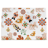 かわいい花クリスマスのパターンとサンタ ラージペーパーバッグ (正面)