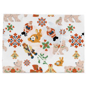 かわいい花クリスマスのパターンとサンタ ラージペーパーバッグ (裏面)