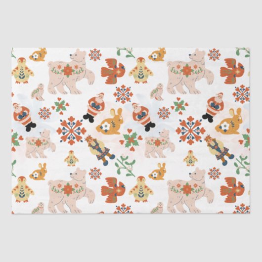 かわいい花クリスマスのパターンとサンタ 薄葉紙 (正面)