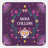 かわいい花スカル柄ガールズスクール&カレッジ スクエアシール (正面)