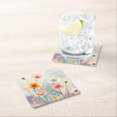 かわいい花デジタル絵を描コースターセット スクエアペーパーコースター (インサイチュ)