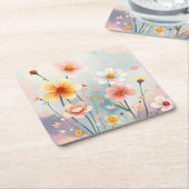 かわいい花デジタル絵を描コースターセット スクエアペーパーコースター (アングル)