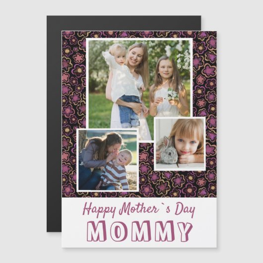 かわいい花ハッピー母の日3フォトマグネット (正面/裏面)