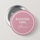 かわいい花パーソナライズされた女の子ピンクと白 缶バッジ (正面&裏面)