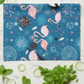 かわいい花フラミンゴ柄 キッチンタオル (折り畳み)