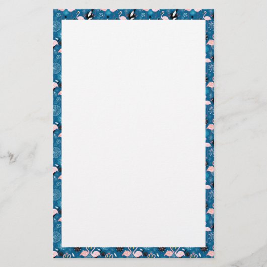 かわいい花フラミンゴ柄 便箋 (正面)