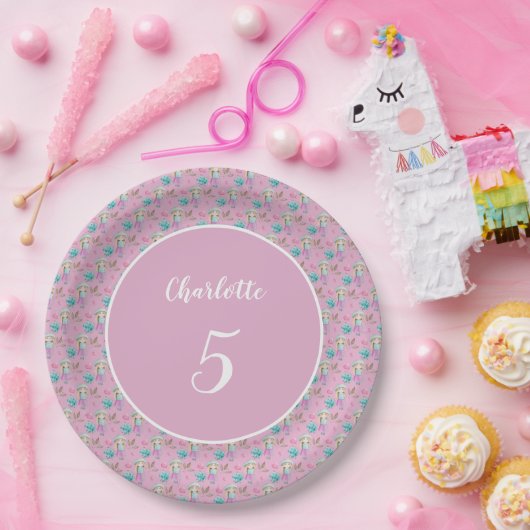 かわいい花人形の水色 ペーパープレート (パーティー)