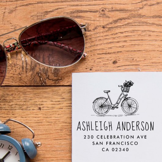 かわいい花付きバイク名前をカスタムする差出人住所 ラバースタンプ