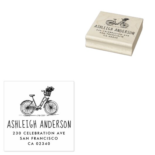 かわいい花付きバイク名前をカスタムする差出人住所 ラバースタンプ (押印)