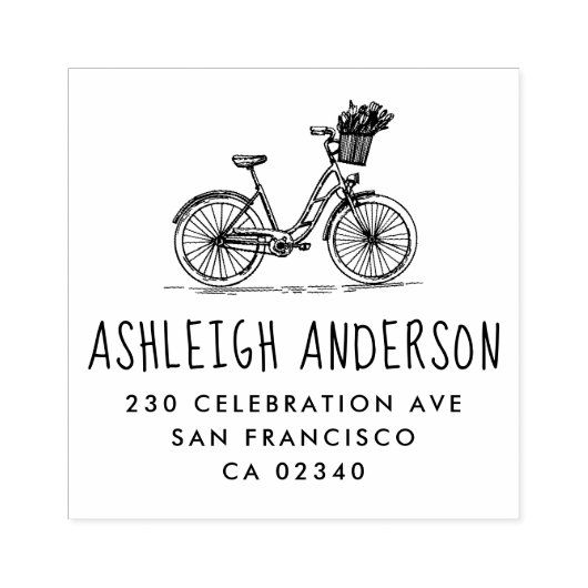 かわいい花付きバイク名前をカスタムする差出人住所 ラバースタンプ (インプリント)