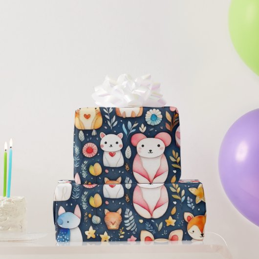 かわいい花動物包装紙 ラッピングペーパー (パーティーギフト)